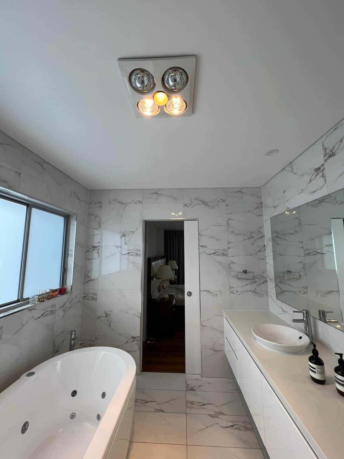 Bathroom ceiling above a freestanding bath in a Bella Vista home