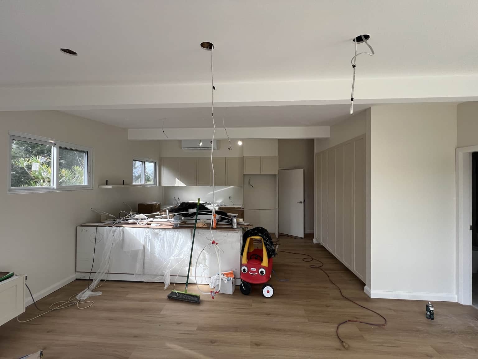 Painted kitchen and open-plan living room ceiling in Bexley