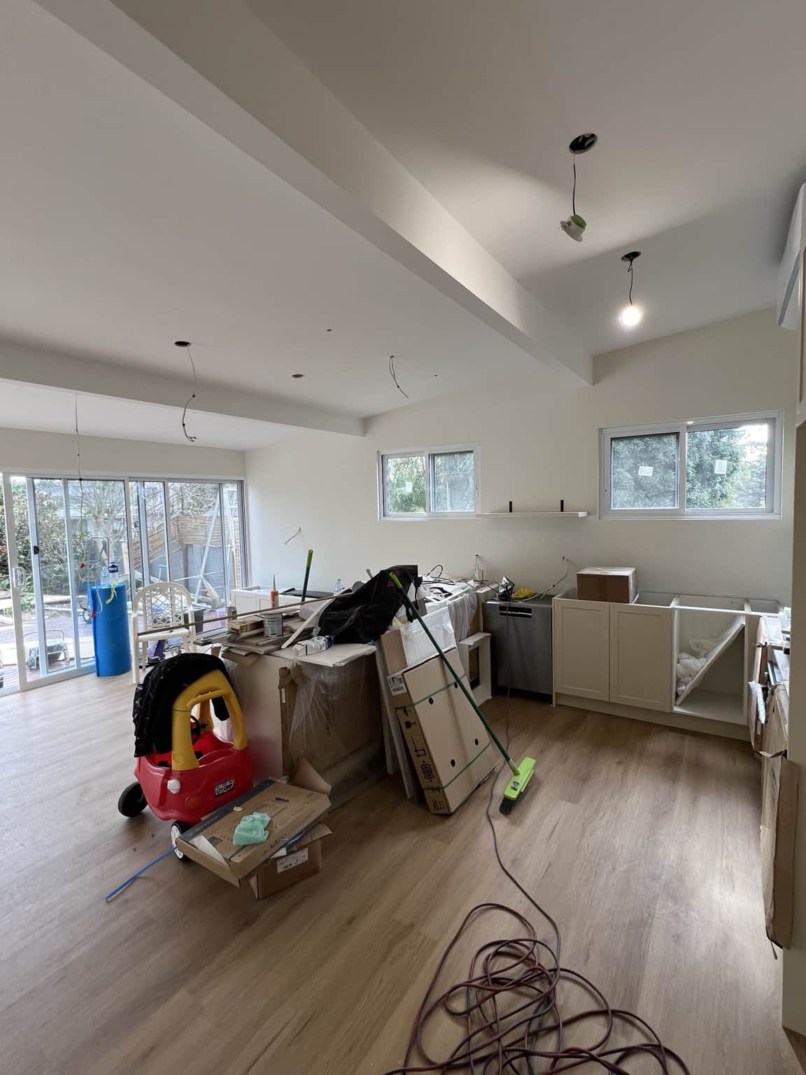 White walls and ceiling in the open-plan Bexley living space