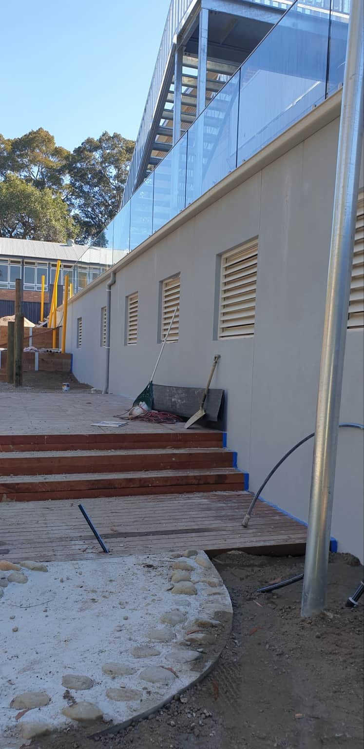 Painted external stairway walls and handrails at the Hornsby childcare centre